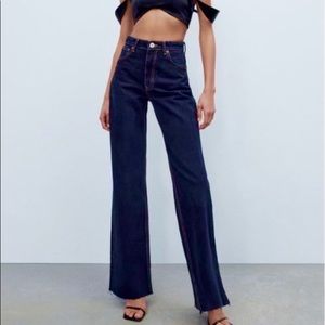 Zara high rise wide leg jeans, dark wash, women’s size 2